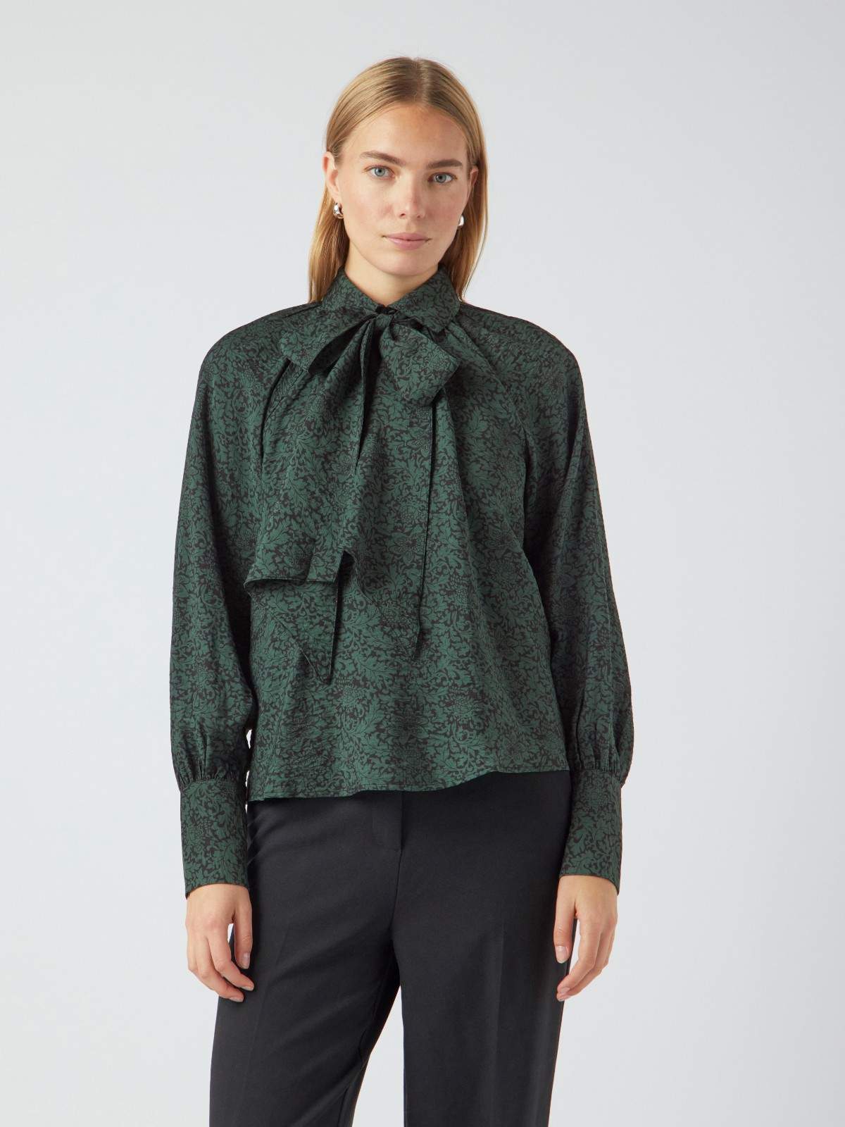 Y.A.S Drea Long Sleeve Bow Shirt, Green