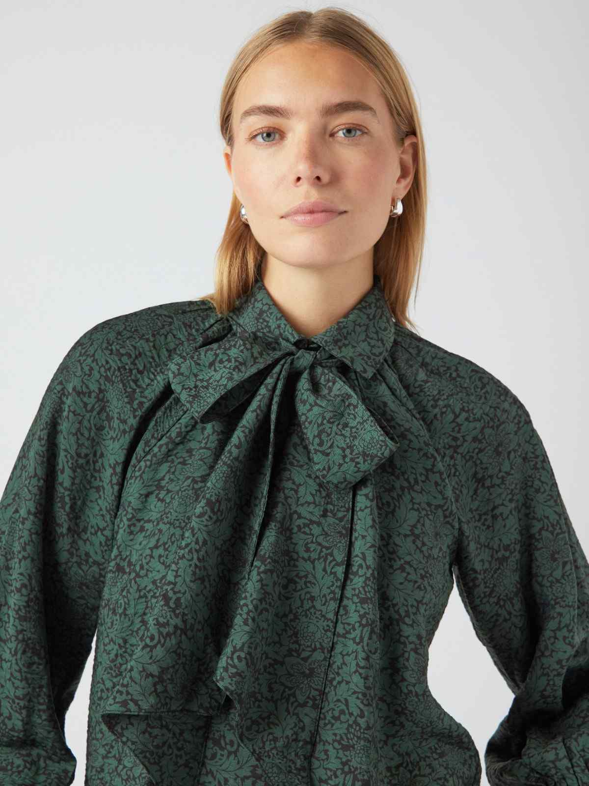 Y.A.S Drea Long Sleeve Bow Shirt, Green