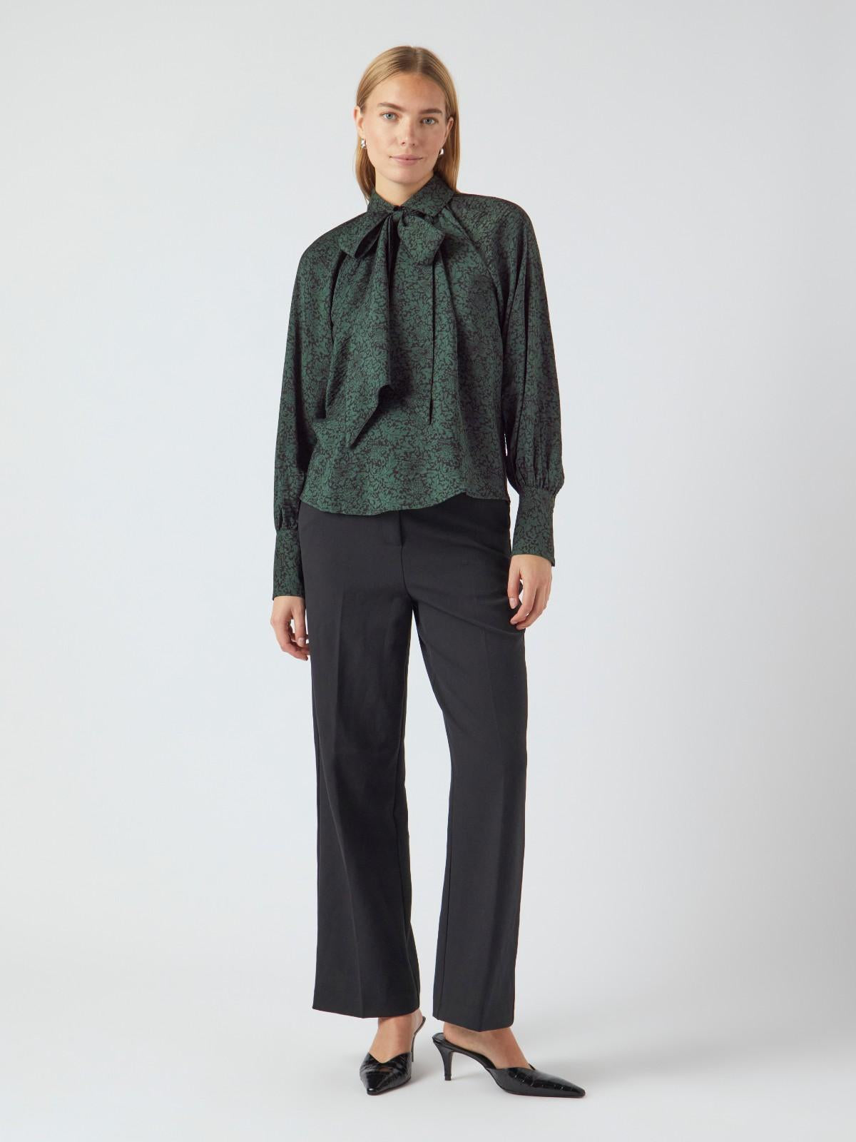 Y.A.S Drea Long Sleeve Bow Shirt, Green
