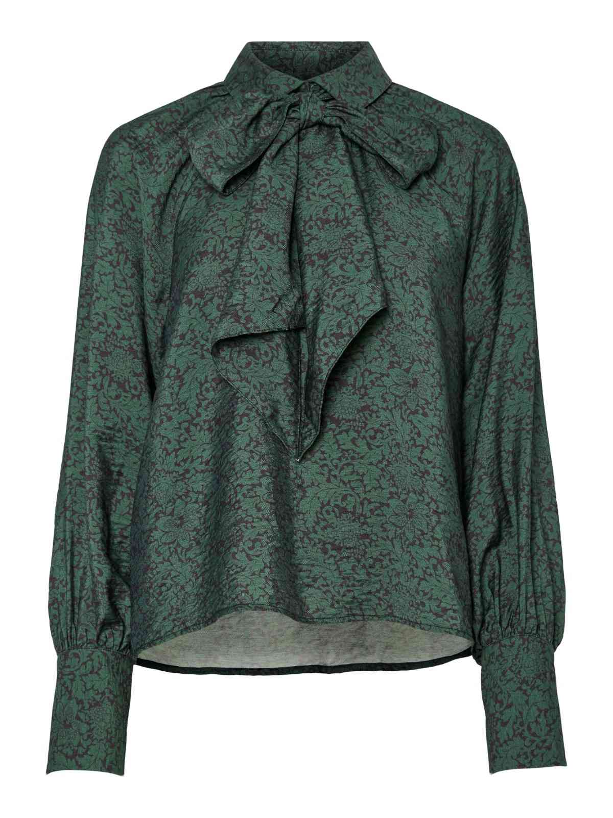 Y.A.S Drea Long Sleeve Bow Shirt, Green