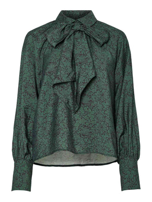 Y.A.S Drea Long Sleeve Bow Shirt, Green