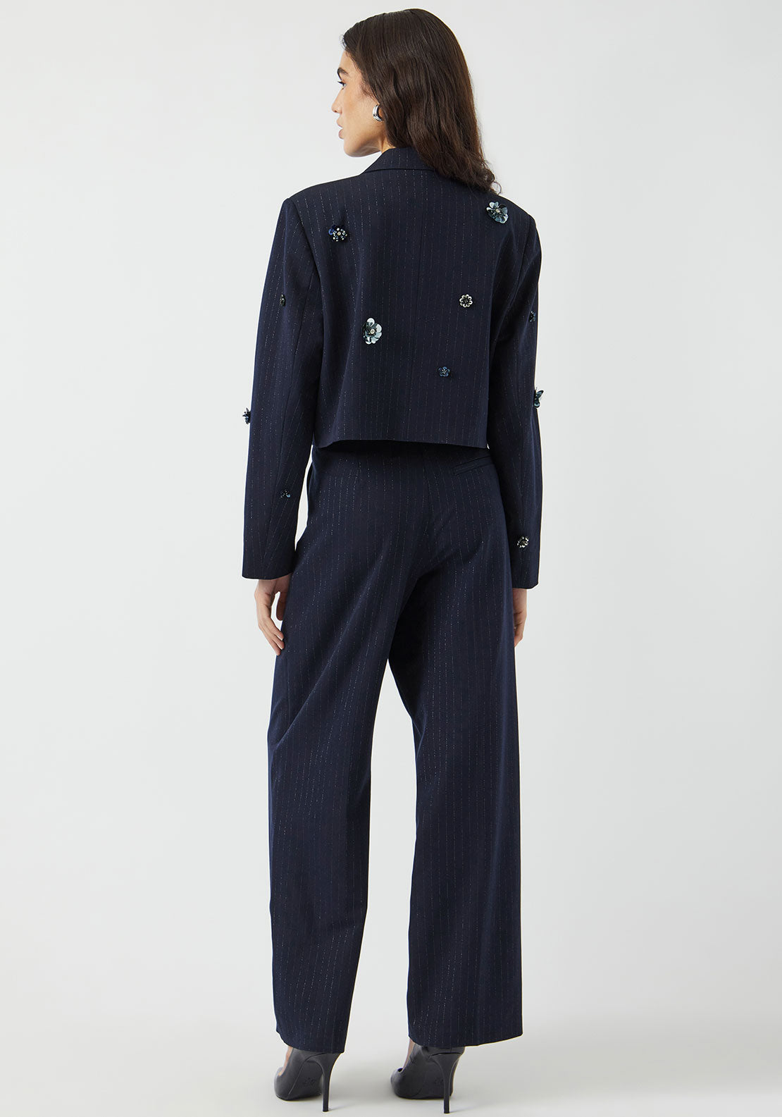 Y.A.S Midnight Embellished Cropped Blazer, Navy