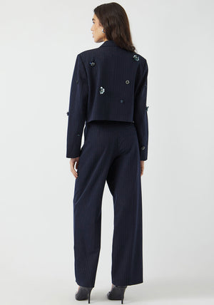 Y.A.S Midnight Embellished Cropped Blazer, Navy