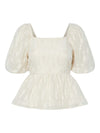 Y.A.S Lize Square Neck Jacquard Blouse, White