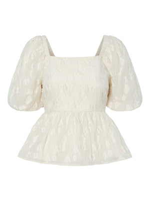 Y.A.S Lize Square Neck Jacquard Blouse, White