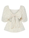 Y.A.S Lize Square Neck Jacquard Blouse, White