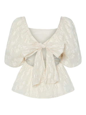 Y.A.S Lize Square Neck Jacquard Blouse, White