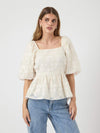 Y.A.S Lize Square Neck Jacquard Blouse, White