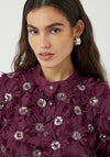 Y.A.S Abelone Sequin Fabric Flower Mini Dress, Wine
