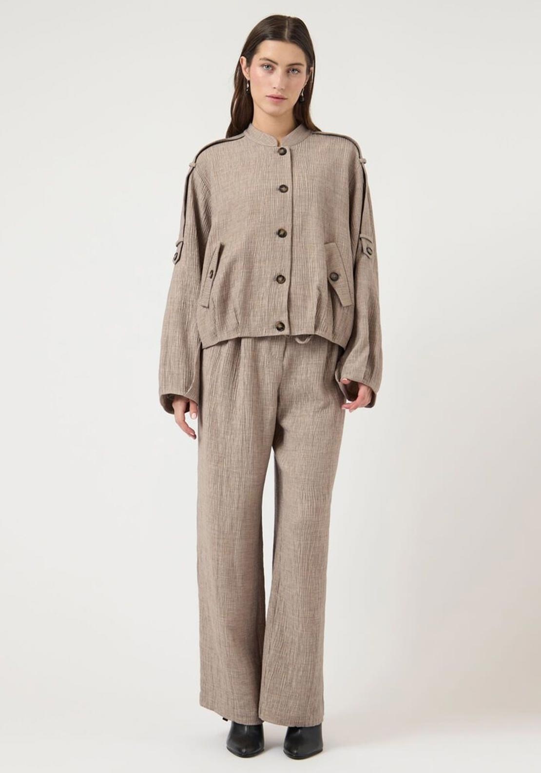 YAS Button Up Front Jacket, Taupe