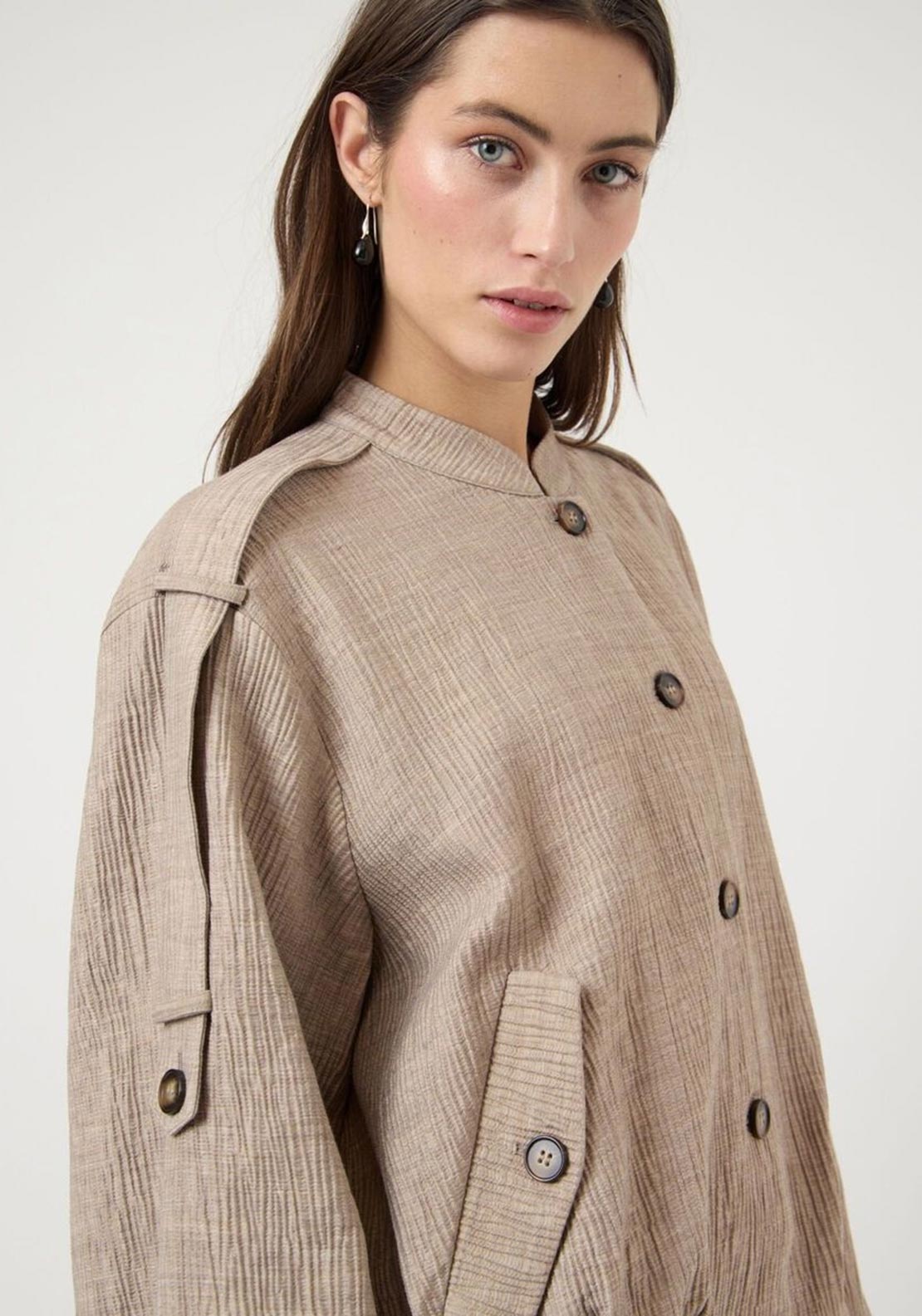 YAS Button Up Front Jacket, Taupe