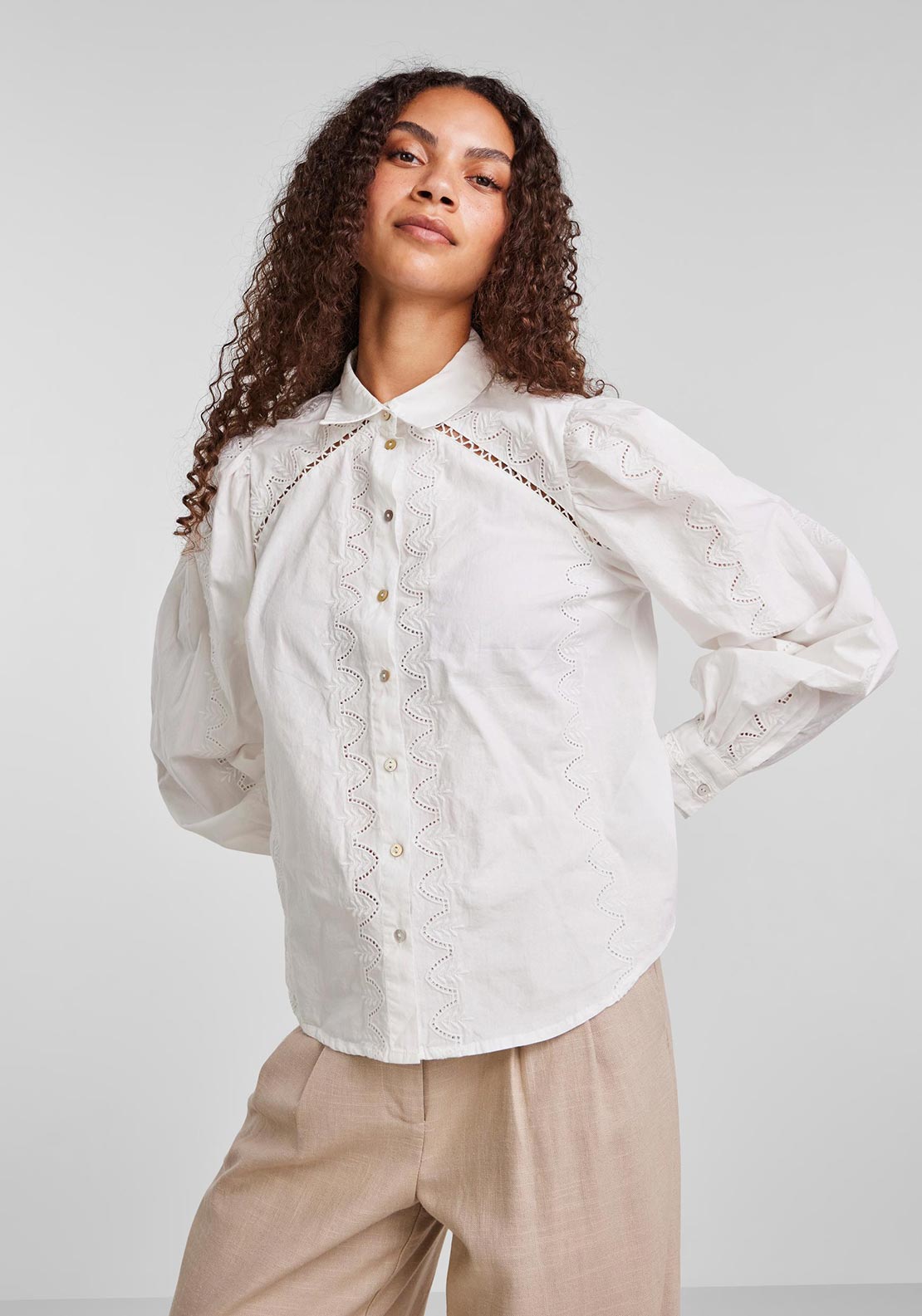 Y.A.S Kenora Embroidered Cotton Shirt, Star White