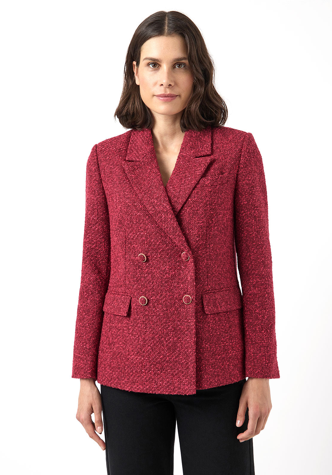 Y.A.S Petra Double Breasted Boucle Blazer, Red