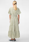Y.A.S Roos Long Multi Striped Maxi Dress, Star White & Olive Green