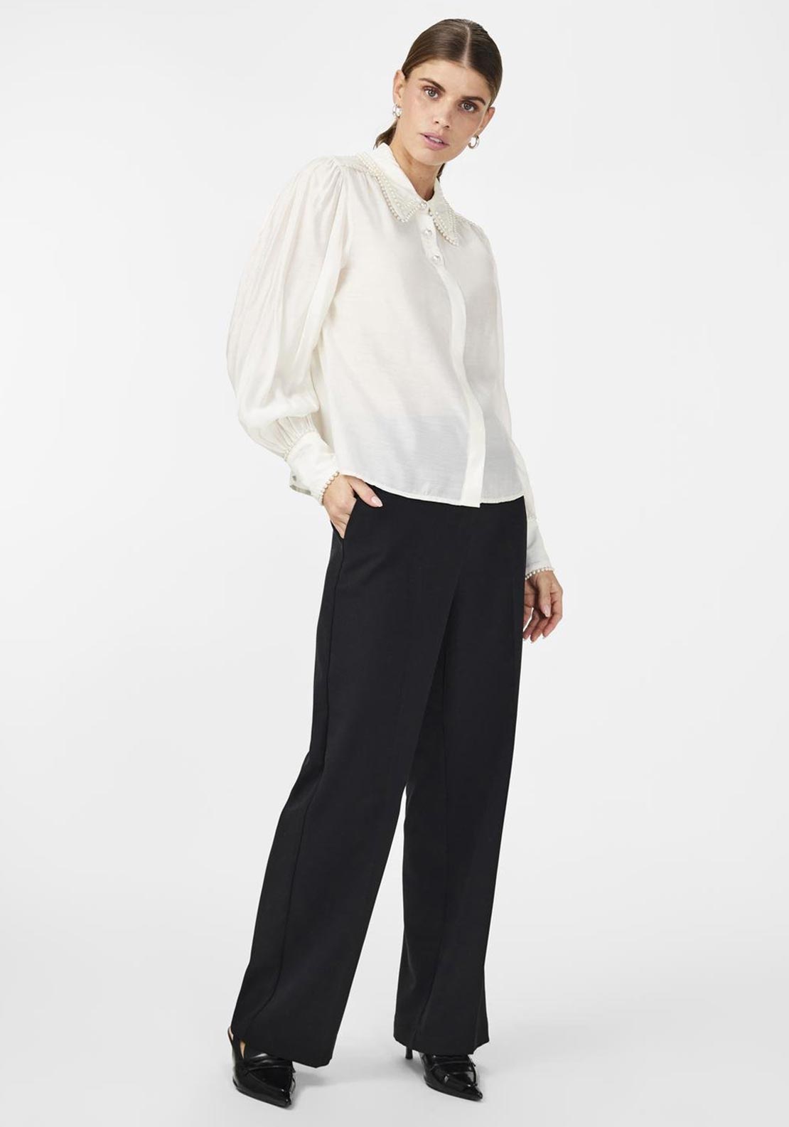Y.A.S Seline Crinkle Pearl Button Shirt, Star White