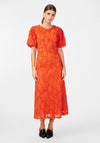 Y.A.S Bilo Puff Sleeve Jacquard Midi Dress, Cherry Tomato