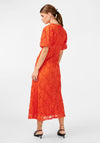 Y.A.S Bilo Puff Sleeve Jacquard Midi Dress, Cherry Tomato
