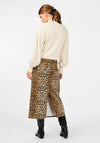 Y.A.S Leonara Leopard Print Midi Denim Skirt, Light Tan