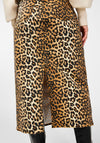 Y.A.S Leonara Leopard Print Midi Denim Skirt, Light Tan