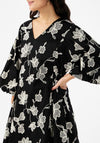 Y.A.S Contour Balloon Sleeve Floral Mini Dress, Black