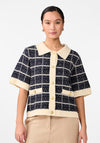 Y.A.S Livia Check Knit Cardigan, Navy