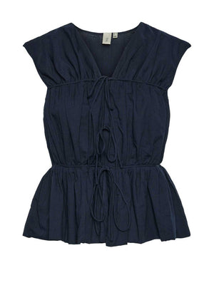 Y.A.S Nona Tied Peplum Top, Navy Blazer