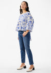 Y.A.S Billie Three Quarter Sleeve Leaf Printed Top, Star White & Blue