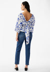 Y.A.S Billie Three Quarter Sleeve Leaf Printed Top, Star White & Blue