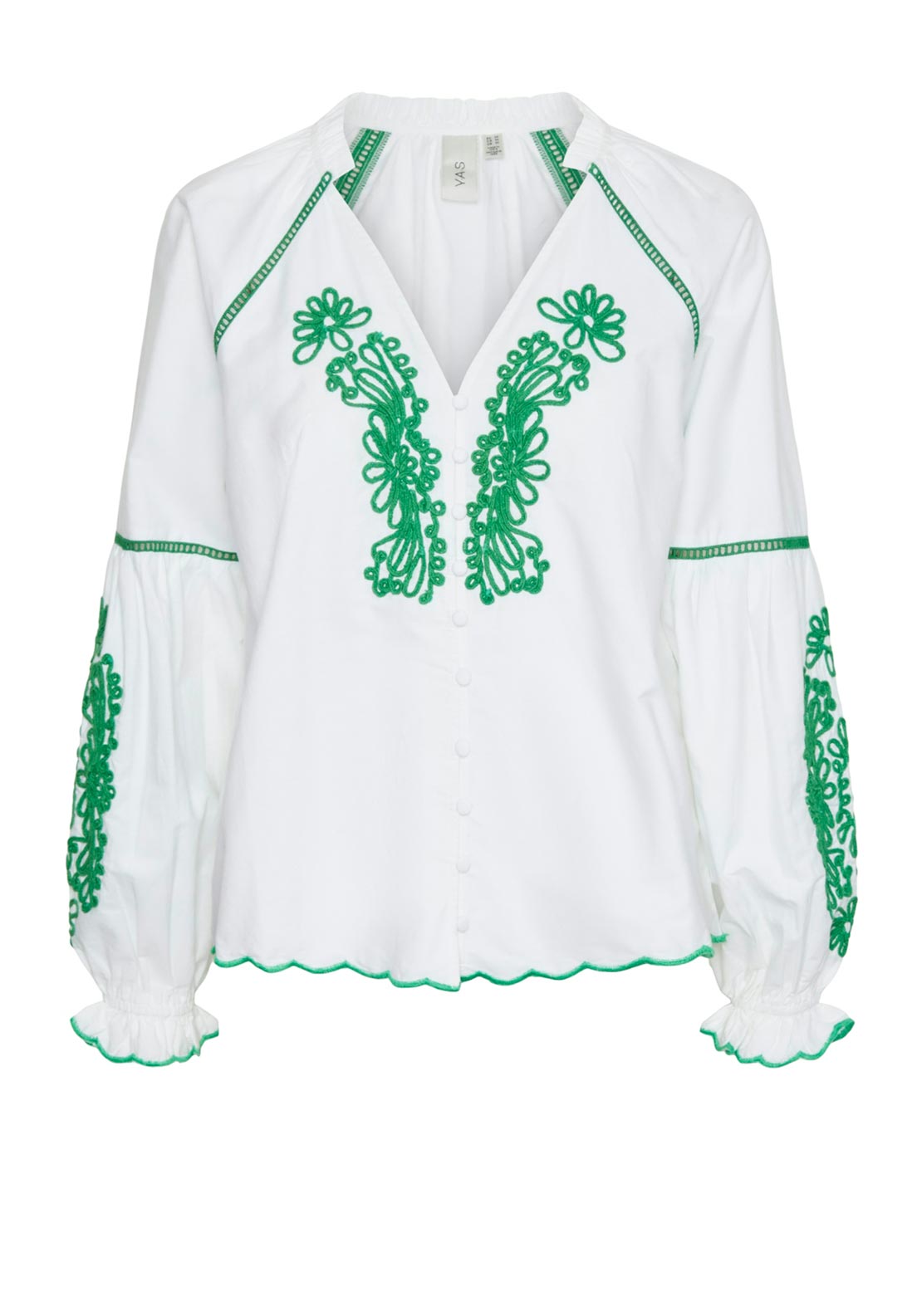Y.A.S Tabby Embroidered V Neck Top, Star White