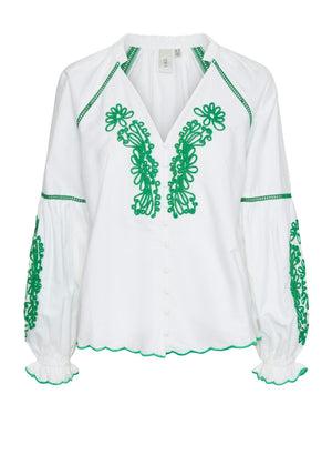 Y.A.S Tabby Embroidered V Neck Top, Star White