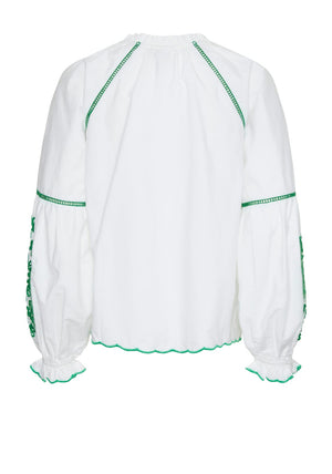 Y.A.S Tabby Embroidered V Neck Top, Star White