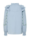 Y.A.S Kennie Embroidered Flower Frill Shirt, Blue