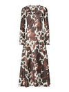 Y.A.S Pella Cow Print Long Sleeve Long Dress, Brown Multi