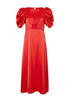 YAS Pella Puff Sleeve Satin Maxi Dress, Red