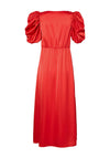 YAS Pella Puff Sleeve Satin Maxi Dress, Red