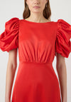 YAS Pella Puff Sleeve Satin Maxi Dress, Red