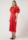 YAS Pella Puff Sleeve Satin Maxi Dress, Red