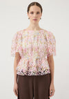 YAS Leanna Embroidered Peplum Top, Pink