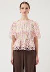YAS Leanna Embroidered Peplum Top, Pink