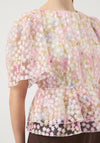 YAS Leanna Embroidered Peplum Top, Pink
