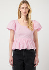 Y.A.S Nille Bubble Hem Peplum Top, Pink