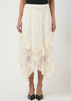 Y.A.S Tukka Lace Frill Midi Skirt, Cream