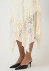Y.A.S Tukka Lace Frill Midi Skirt, Cream