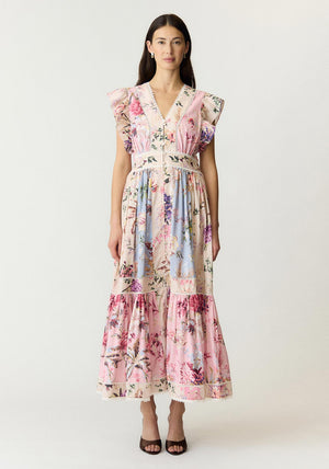 YAS Messa Floral with Lace Detail Maxi Dress, Pink Multi