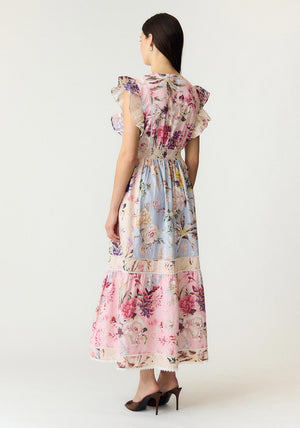 YAS Messa Floral with Lace Detail Maxi Dress, Pink Multi