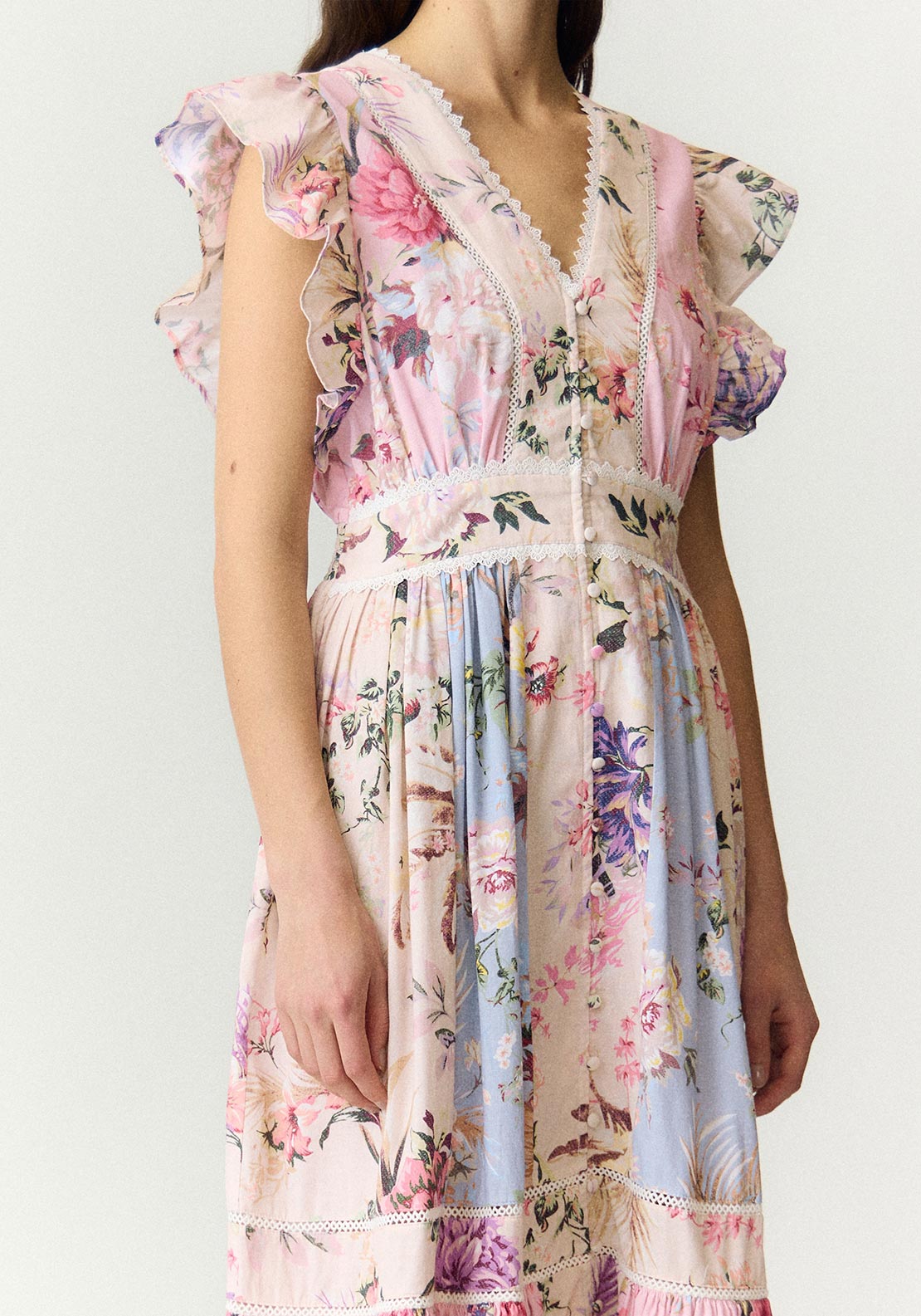 YAS Messa Floral with Lace Detail Maxi Dress, Pink Multi