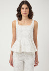 Y.A.S Bluma Embroidered Denim Peplum Top, White