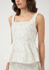 Y.A.S Bluma Embroidered Denim Peplum Top, White