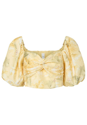 YAS Lemon Short Sleeve Cropped Floral Top, Yellow