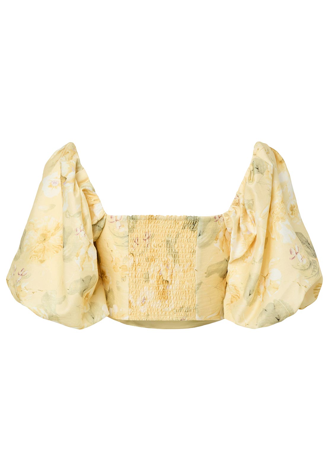 YAS Lemon Short Sleeve Cropped Floral Top, Yellow